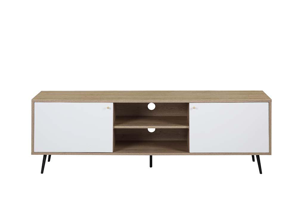 ACME Wafiya TV Stand, Rustic Oak, White & Black Finish