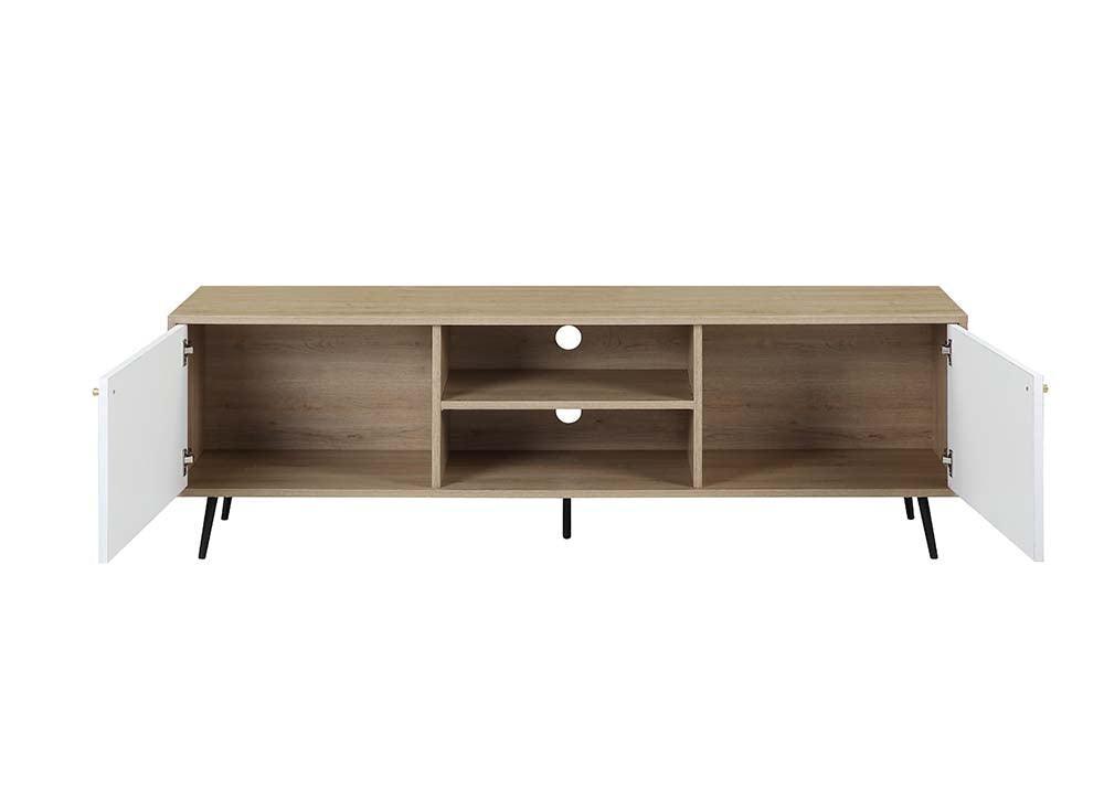 ACME Wafiya TV Stand, Rustic Oak, White & Black Finish