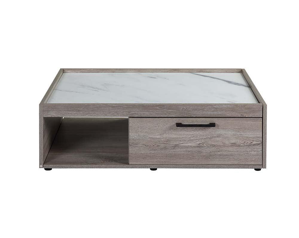 ACME Walden Coffee Table, Faux Marble Top & Gray Oak Finish