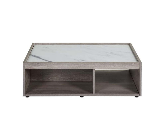 ACME Walden Coffee Table, Faux Marble Top & Gray Oak Finish