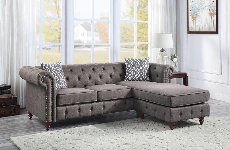 ACME Waldina Reversible Sectional Sofa , Brown Fabric