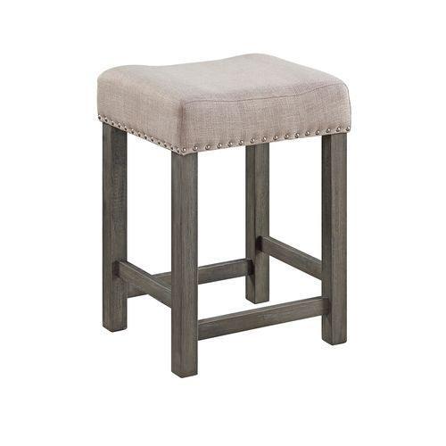 ACME Wandella 4Pc Pk Counter Height Set w/USB, Beige Fabric, Marble & Weathered Gray Finish