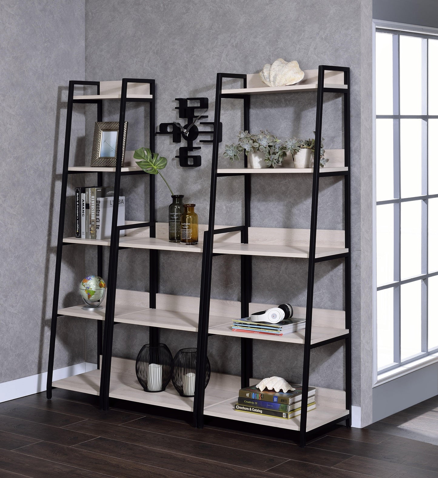 ACME Wendral Bookshelf (5-Tier, 16"L), Natural & Black