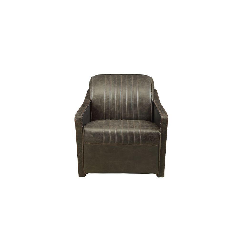 ACME Winchester Chair, Aluminum & Distress Espresso Top Grain Leather