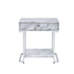 ACME Wither Accent Table, White Printed Faux Marble & Chrome Finish