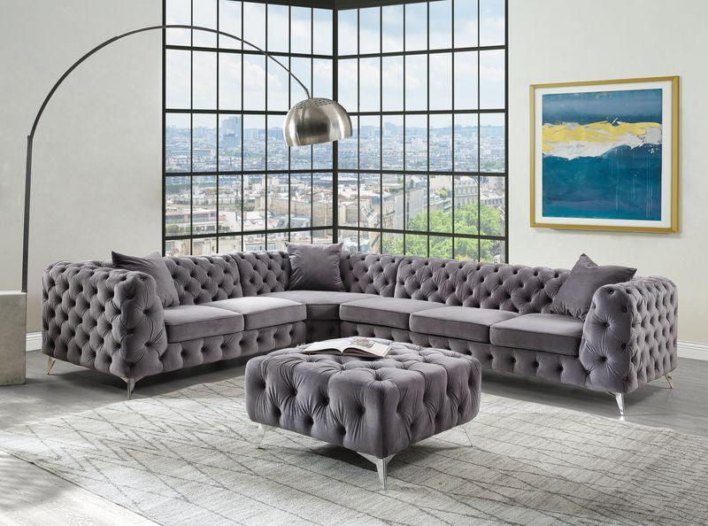 ACME Wugtyx Sectional - Ottoman,  Dark GrayVelvet