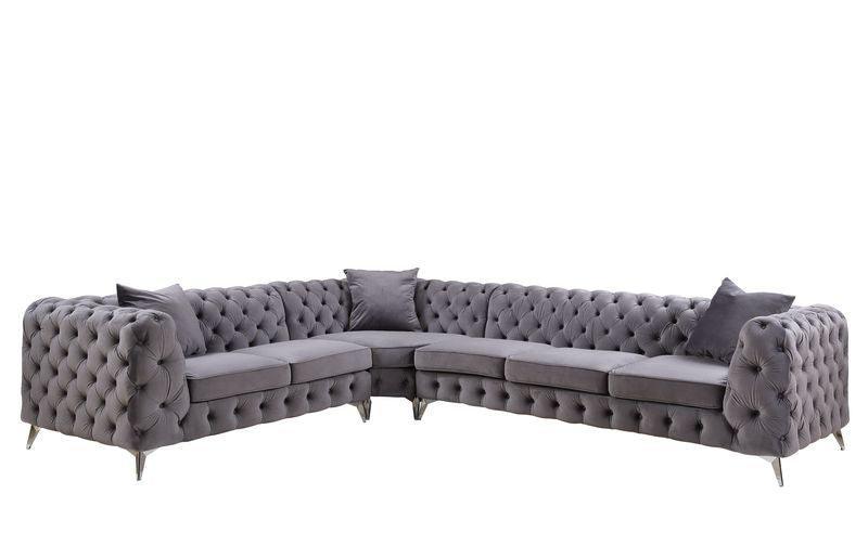 ACME Wugtyx Sectional Sofa w/3 Pillows,  Dark GrayVelvet