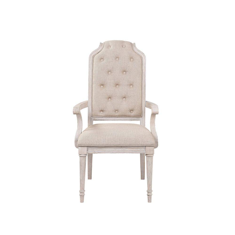 ACME Wynsor Arm Chair (Set-2), Fabric & Antique Champagne