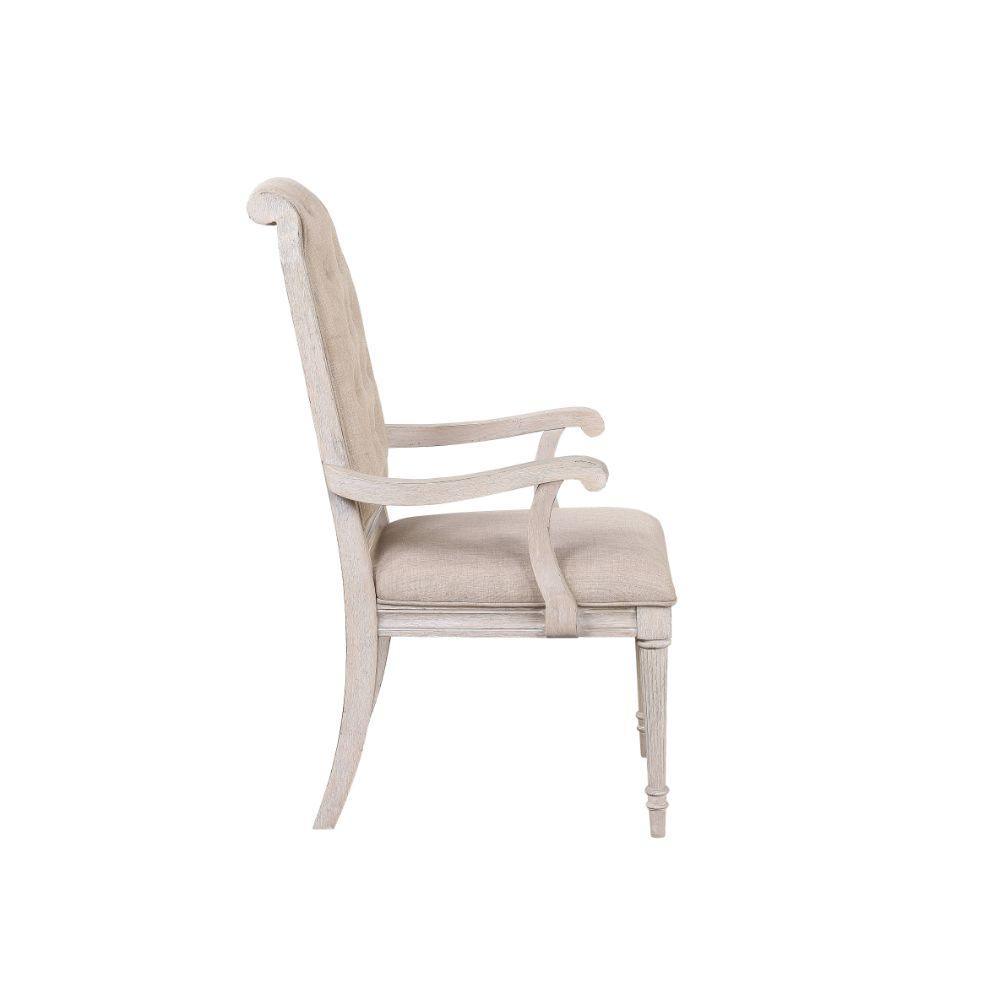 ACME Wynsor Arm Chair (Set-2), Fabric & Antique Champagne