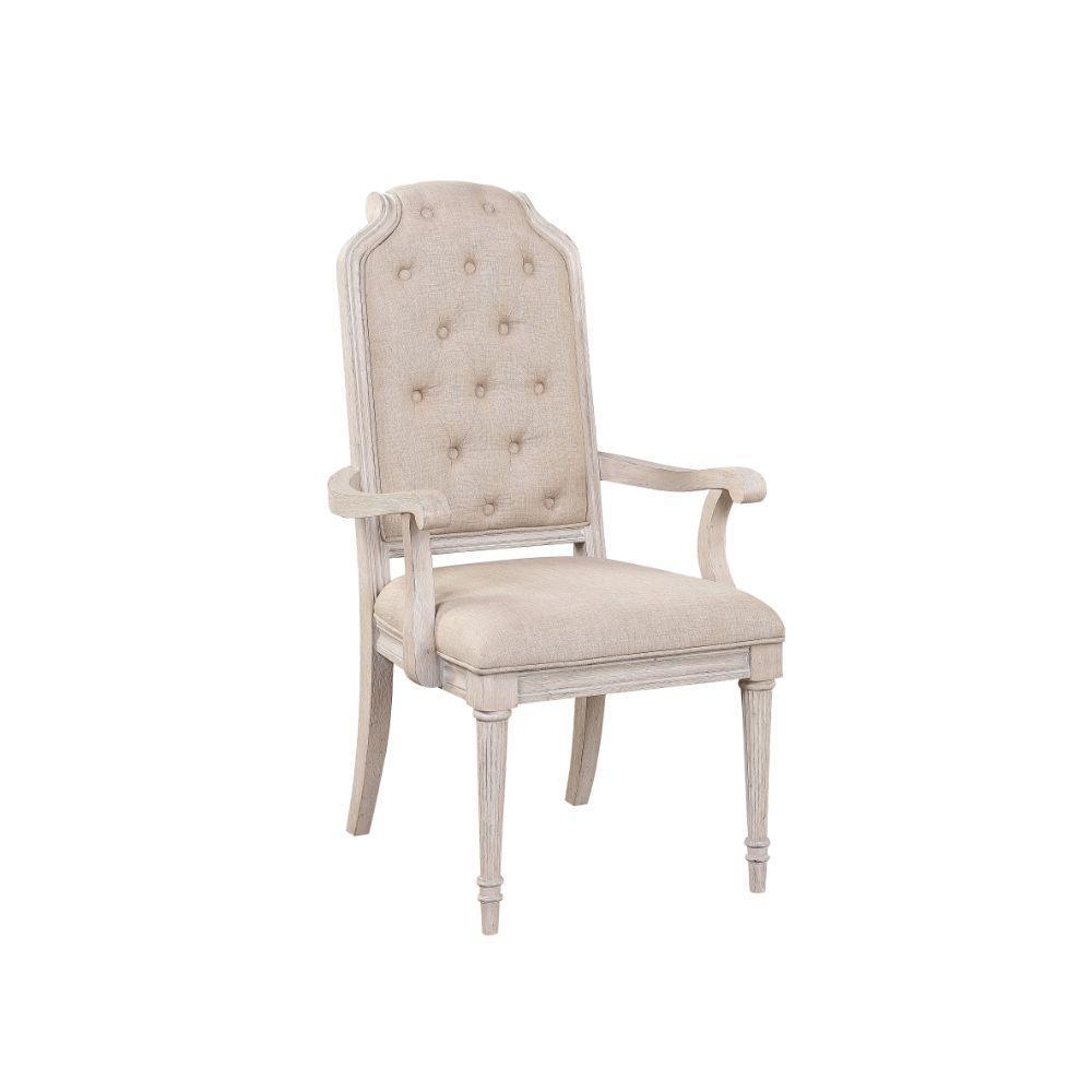 ACME Wynsor Arm Chair (Set-2), Fabric & Antique Champagne