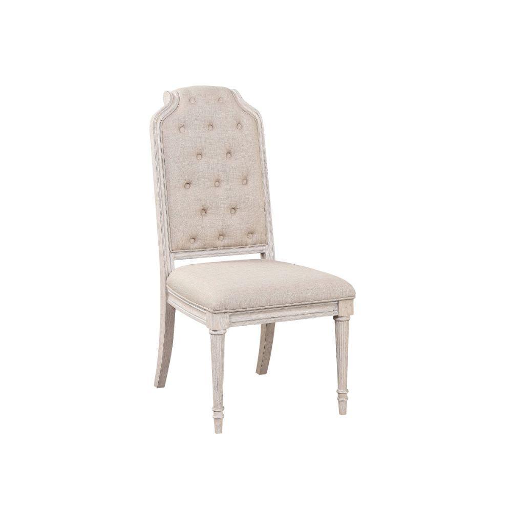 ACME Wynsor Side Chair (Set-2), Fabric & Antique Champagne