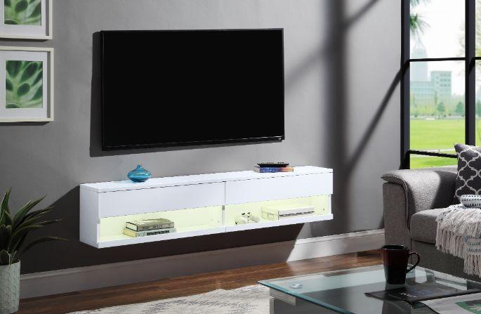 ACME Ximena Floating TV Stand, LED & White Finish