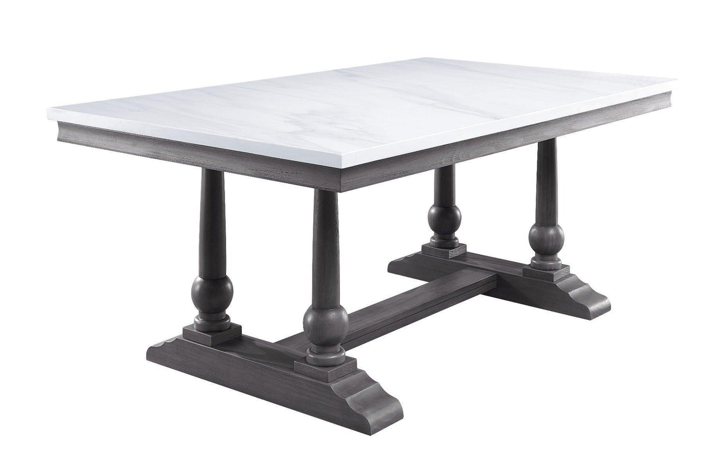 ACME Yabeina Dining Table , Marble Top & Gray Oak Finish