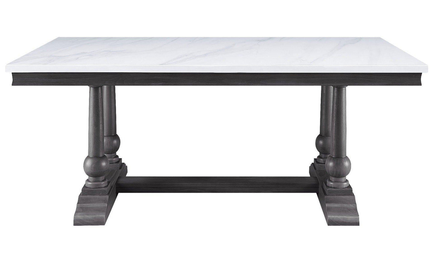 ACME Yabeina Dining Table , Marble Top & Gray Oak Finish