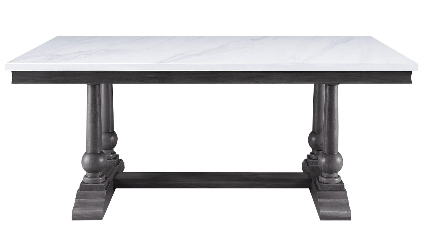 ACME Yabeina Dining Table , Marble Top & Gray Oak Finish