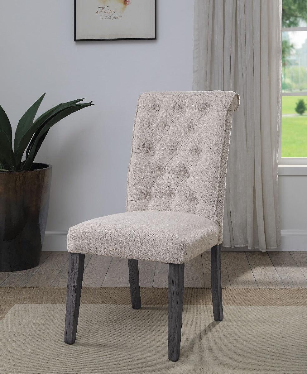 ACME Yabeina Side Chair (Set-2), Beige Linen & Gray Finish