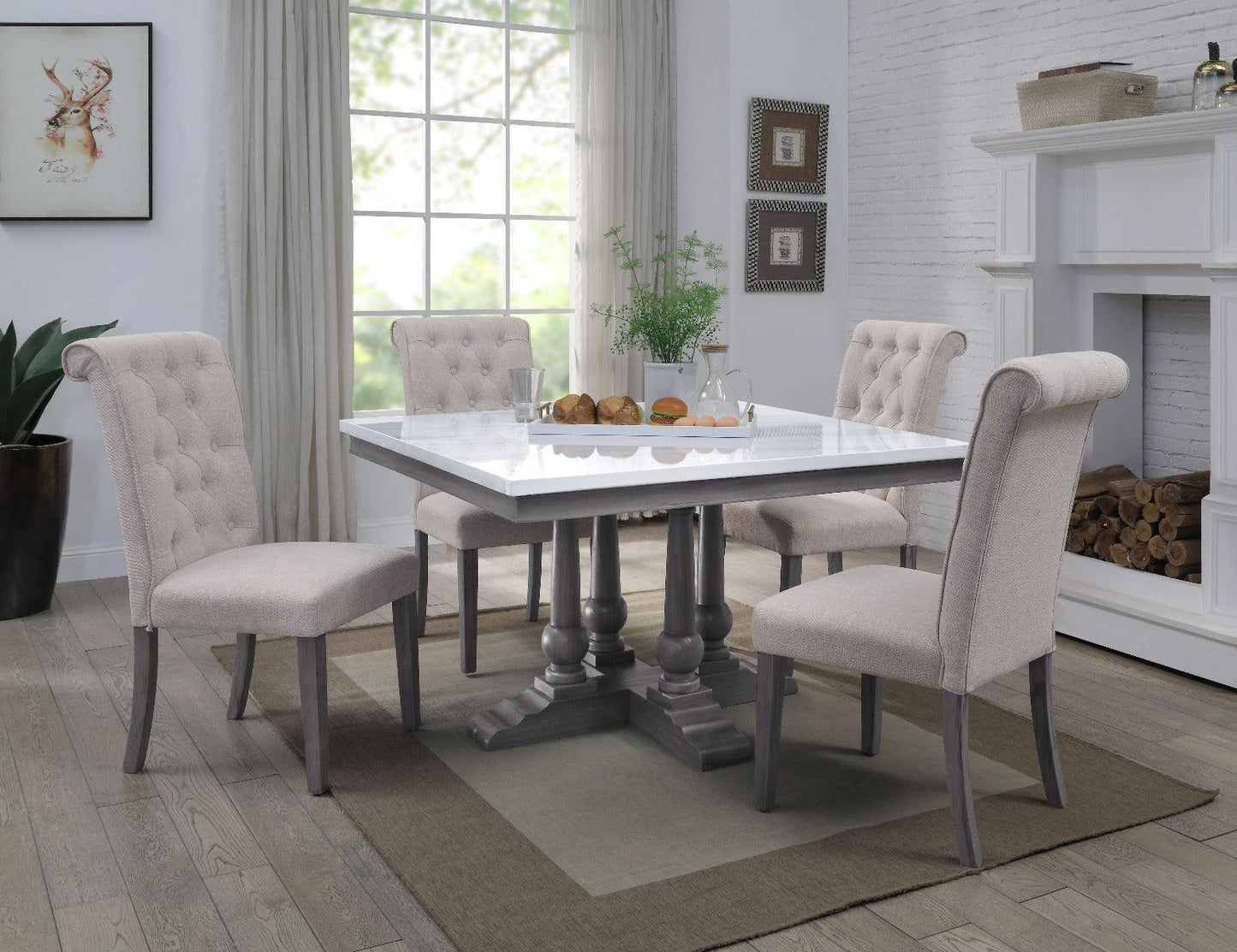 ACME Yabeina Square Dining Table , Marble Top & Gray Oak Finish