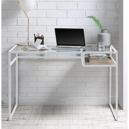 ACME Yasin  Writing Desk, White & Glass