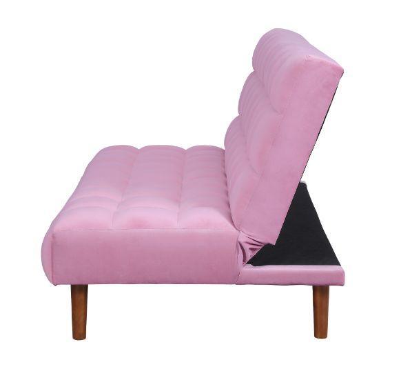 ACME Yolandi Adjustable Sofa, Pink Velvet & Dark Walnut Finish