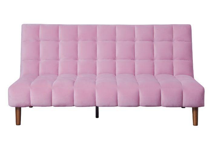 ACME Yolandi Adjustable Sofa, Pink Velvet & Dark Walnut Finish