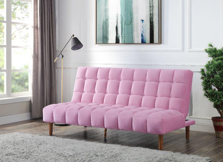 ACME Yolandi Adjustable Sofa, Pink Velvet & Dark Walnut Finish