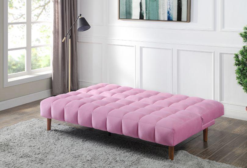 ACME Yolandi Adjustable Sofa, Pink Velvet & Dark Walnut Finish