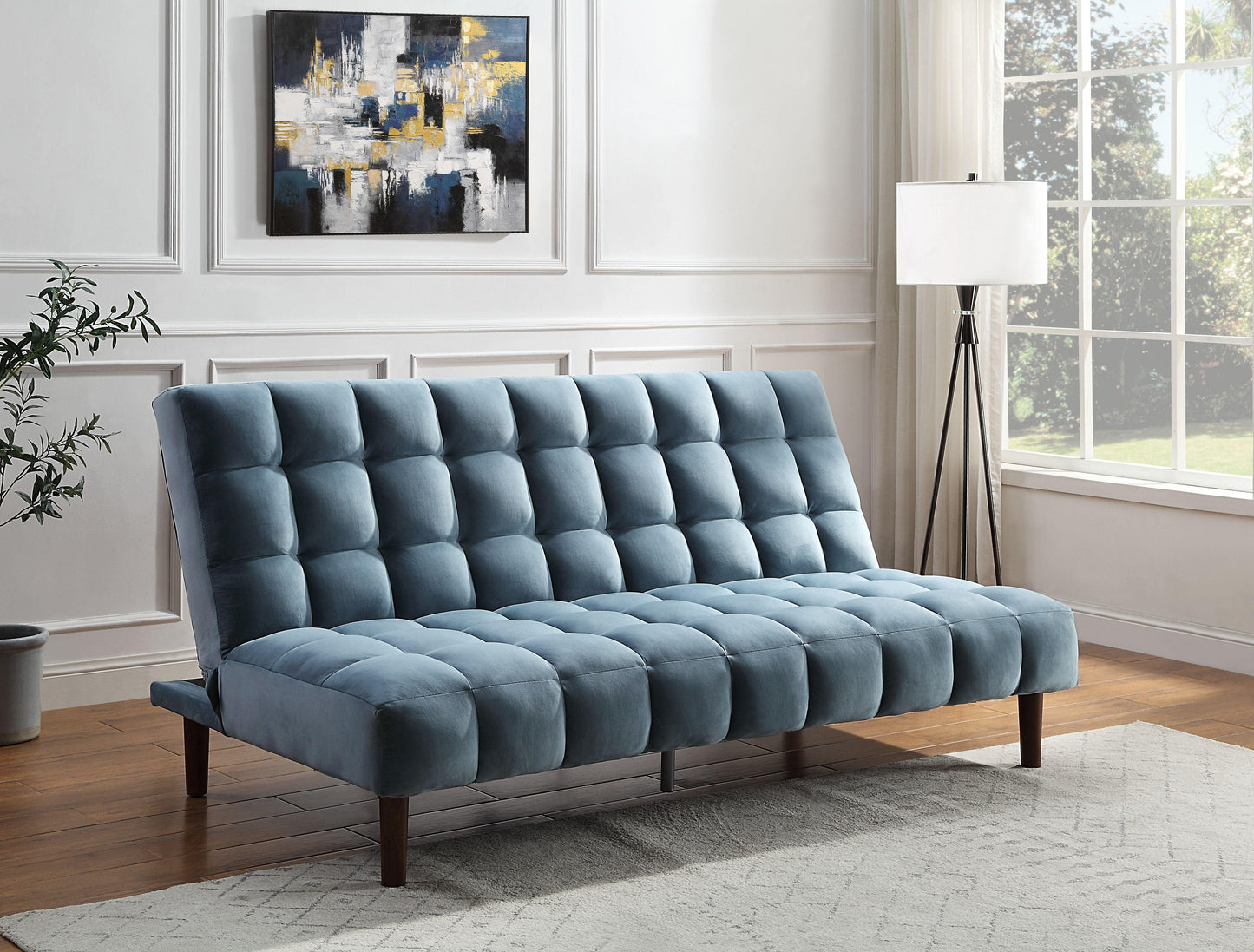 ACME Yolandi Adjustable Sofa , Teal Velvet & Dark Walnut Finish