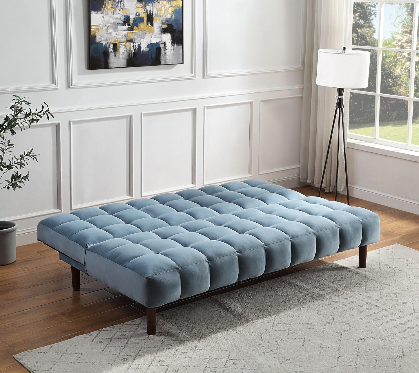 ACME Yolandi Adjustable Sofa , Teal Velvet & Dark Walnut Finish