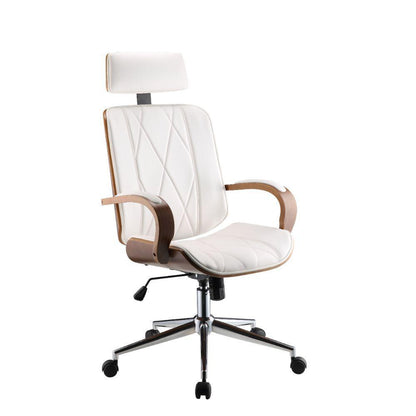 ACME Yoselin Office Chair, White PU & Walnut