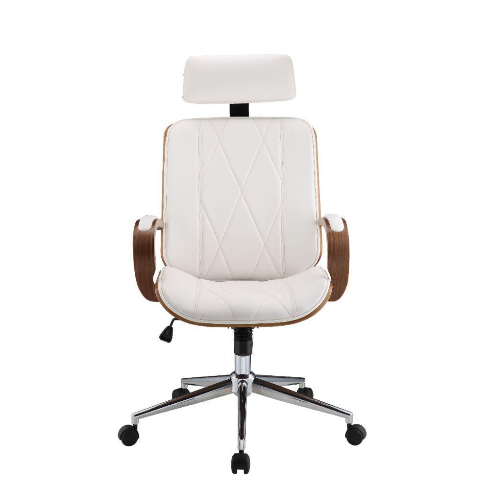 ACME Yoselin Office Chair, White PU & Walnut