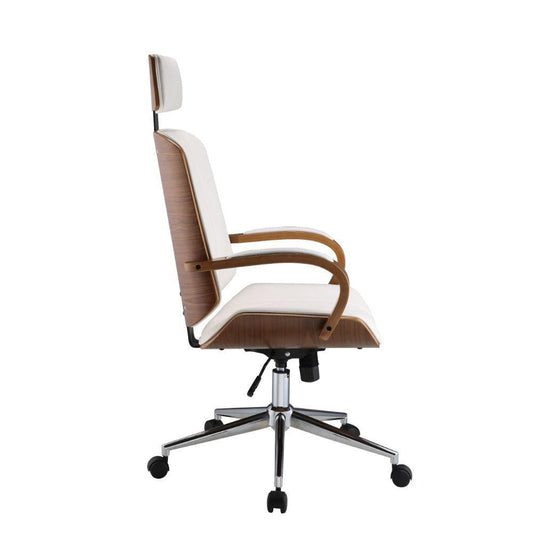 ACME Yoselin Office Chair, White PU & Walnut