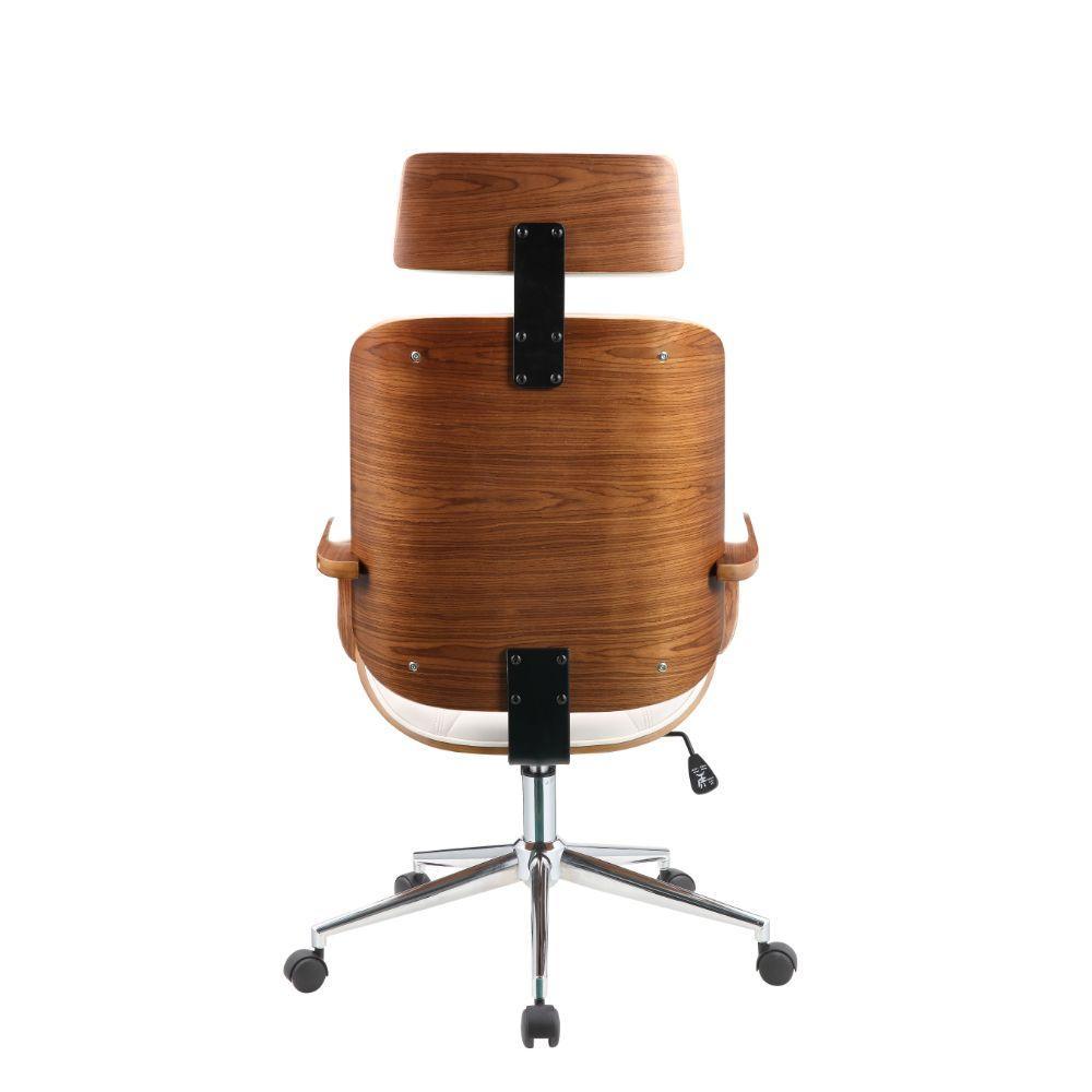 ACME Yoselin Office Chair, White PU & Walnut