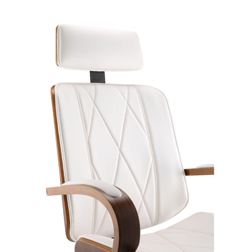 ACME Yoselin Office Chair, White PU & Walnut