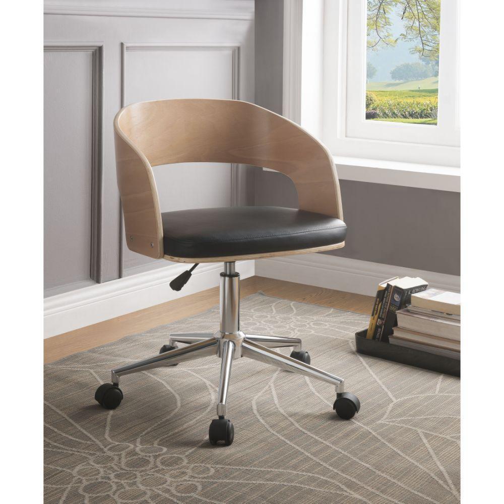 ACME Yoshiko Office Chair, Black PU & Beech