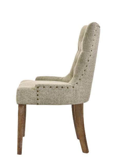 ACME Yotam Side Chair, Beige Fabric & Salvaged Oak Finish