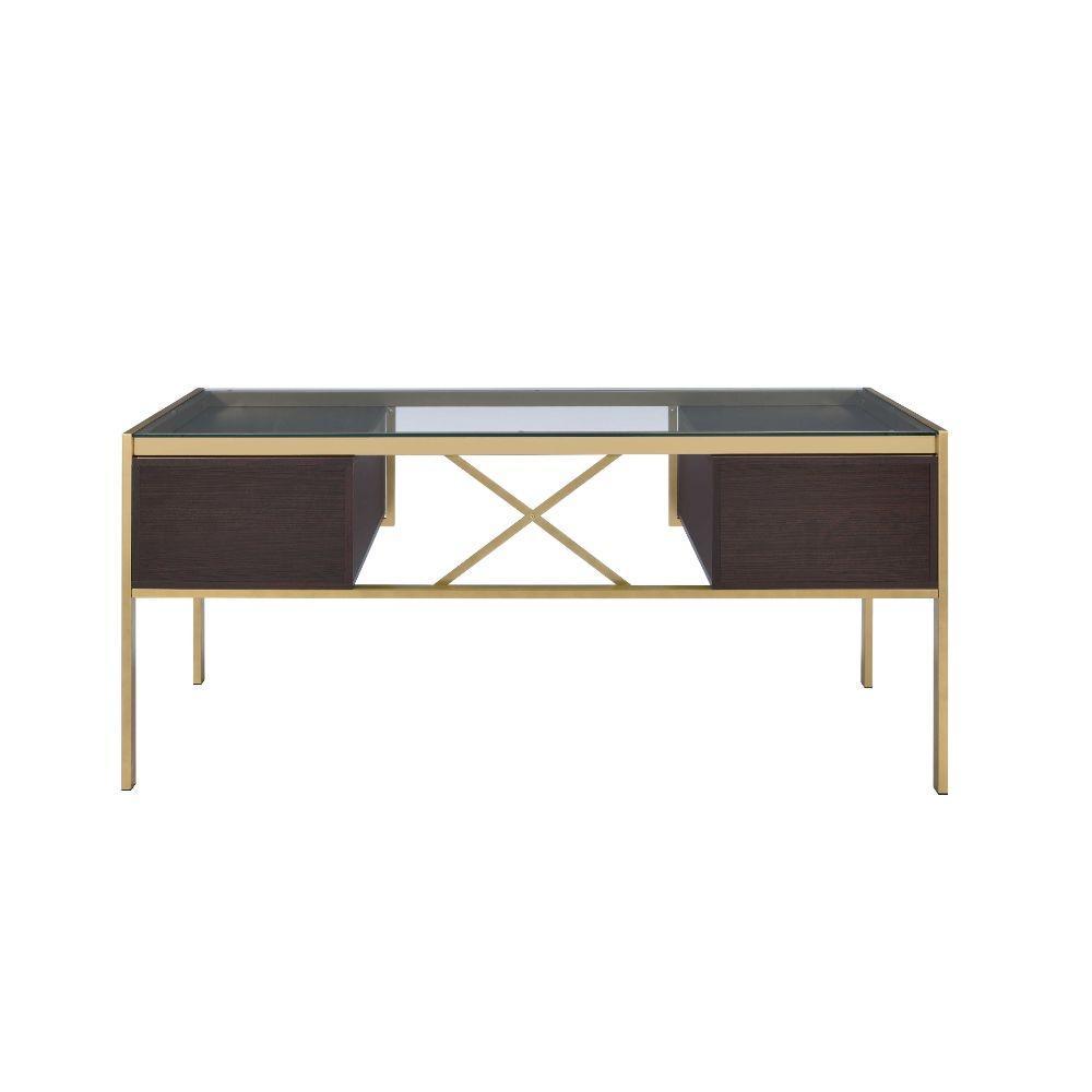 ACME Yumia Desk, Gold & Clear Glass  92785