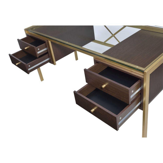 ACME Yumia Desk, Gold & Clear Glass  92785