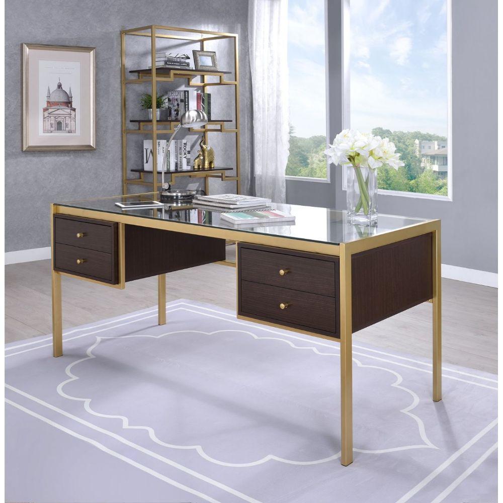 ACME Yumia Desk, Gold & Clear Glass  92785