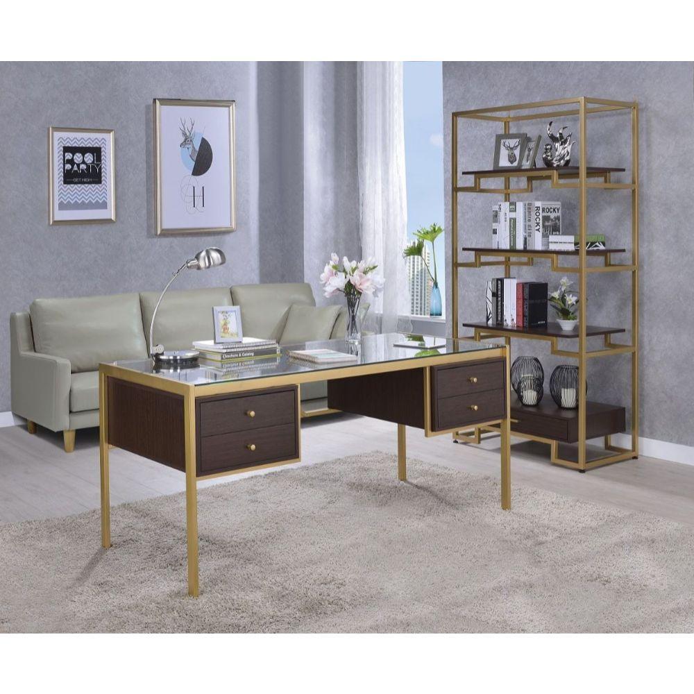 ACME Yumia Desk, Gold & Clear Glass  92785