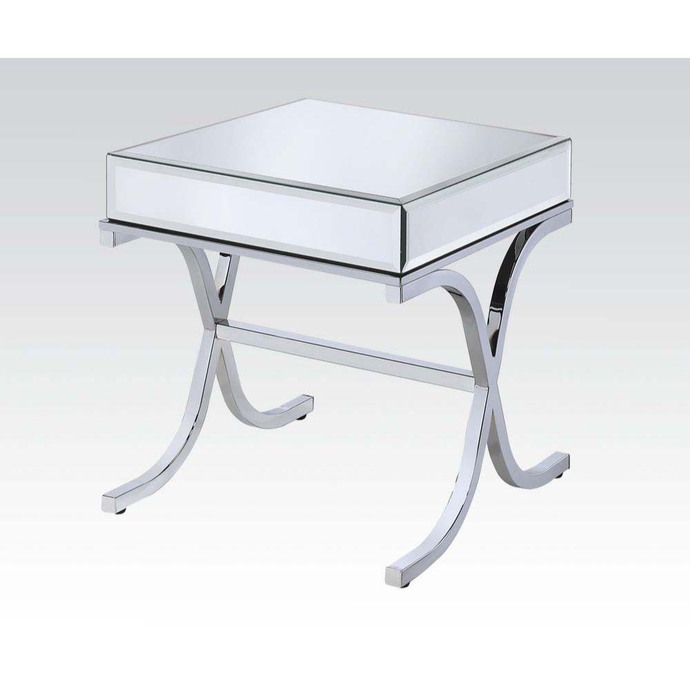 ACME Yuri End Table, Mirrored Top & Chrome