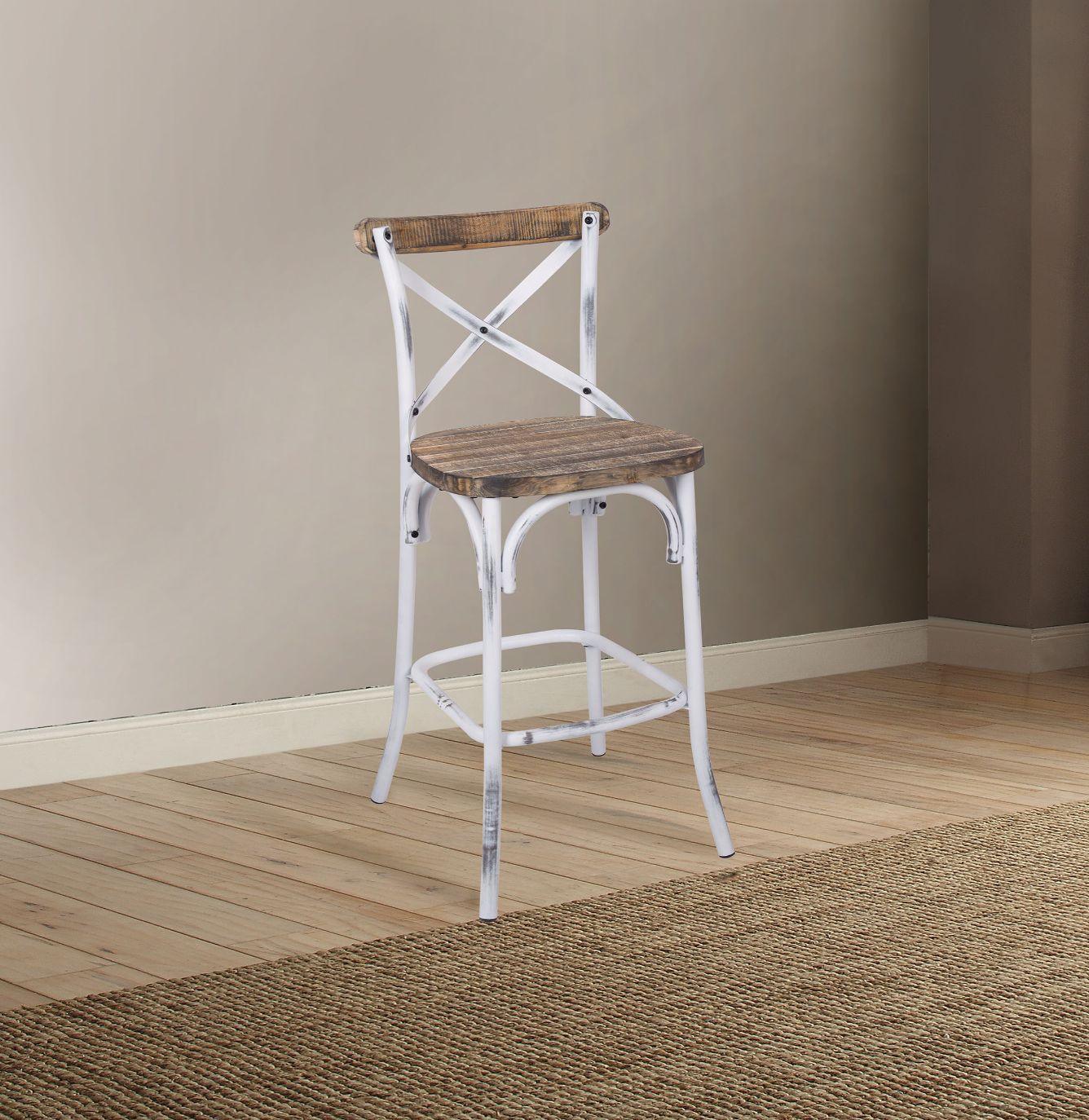 ACME Zaire Bar Chair (1Pc), Antique White & Antique Oak, 29" Seat Height