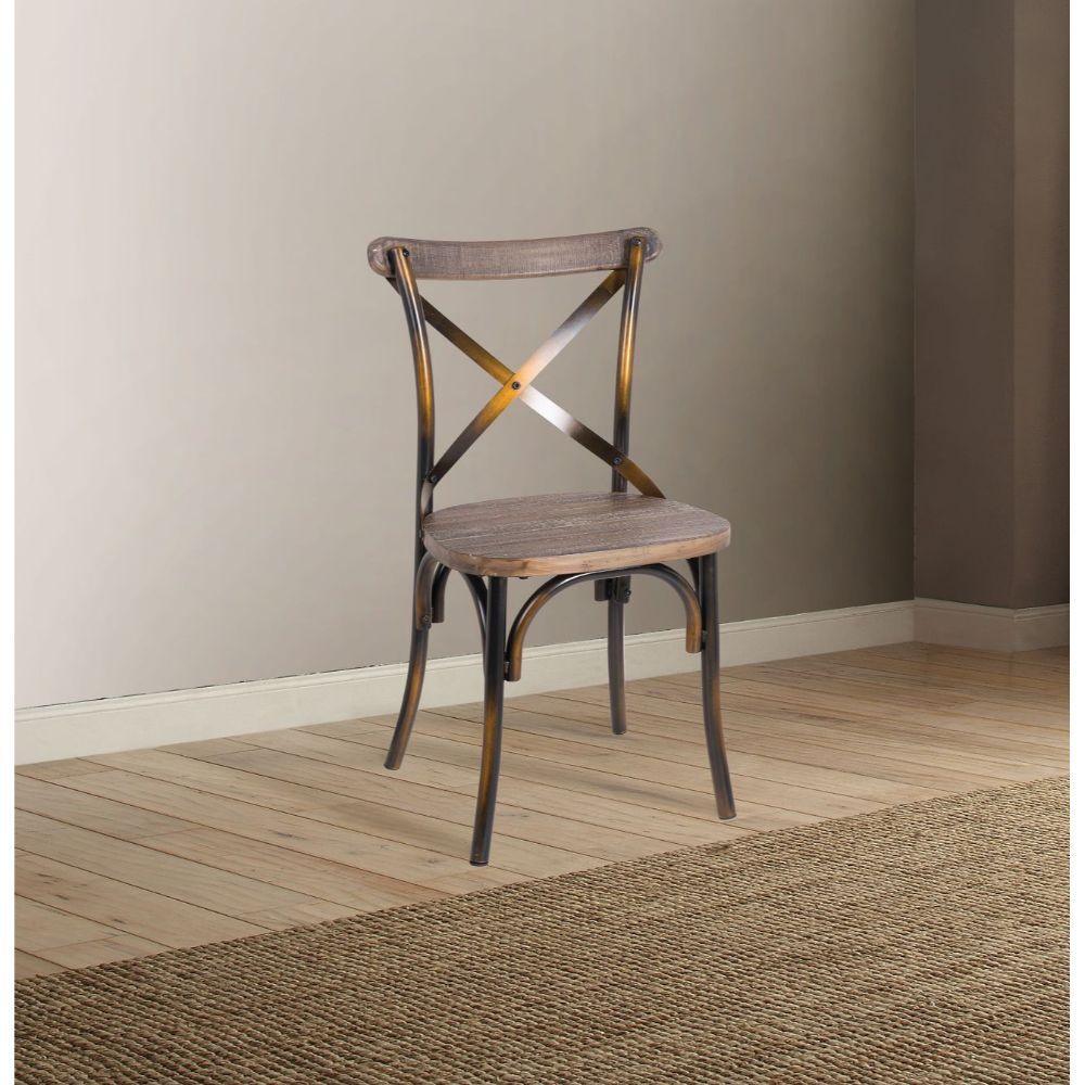 ACME Zaire Side Chair (1Pc), Antique Copper & Antique Oak