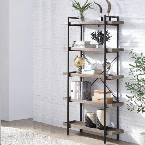 ACME Zakwani Bookshelf, Gray Oak & Black Finish