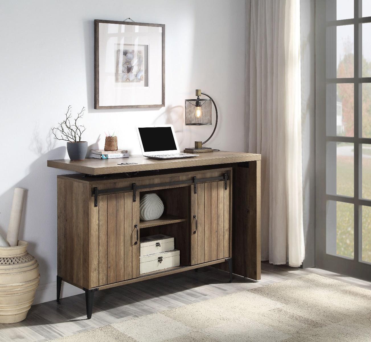 ACME Zakwani Writing Desk w/USB, Rustic Oak & Black Finish