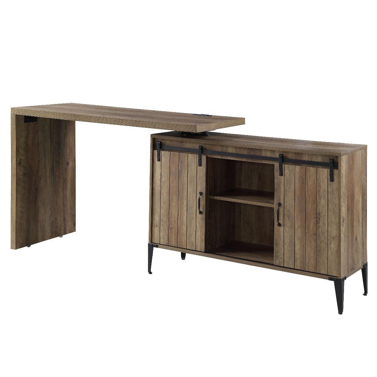 ACME Zakwani Writing Desk w/USB, Rustic Oak & Black Finish