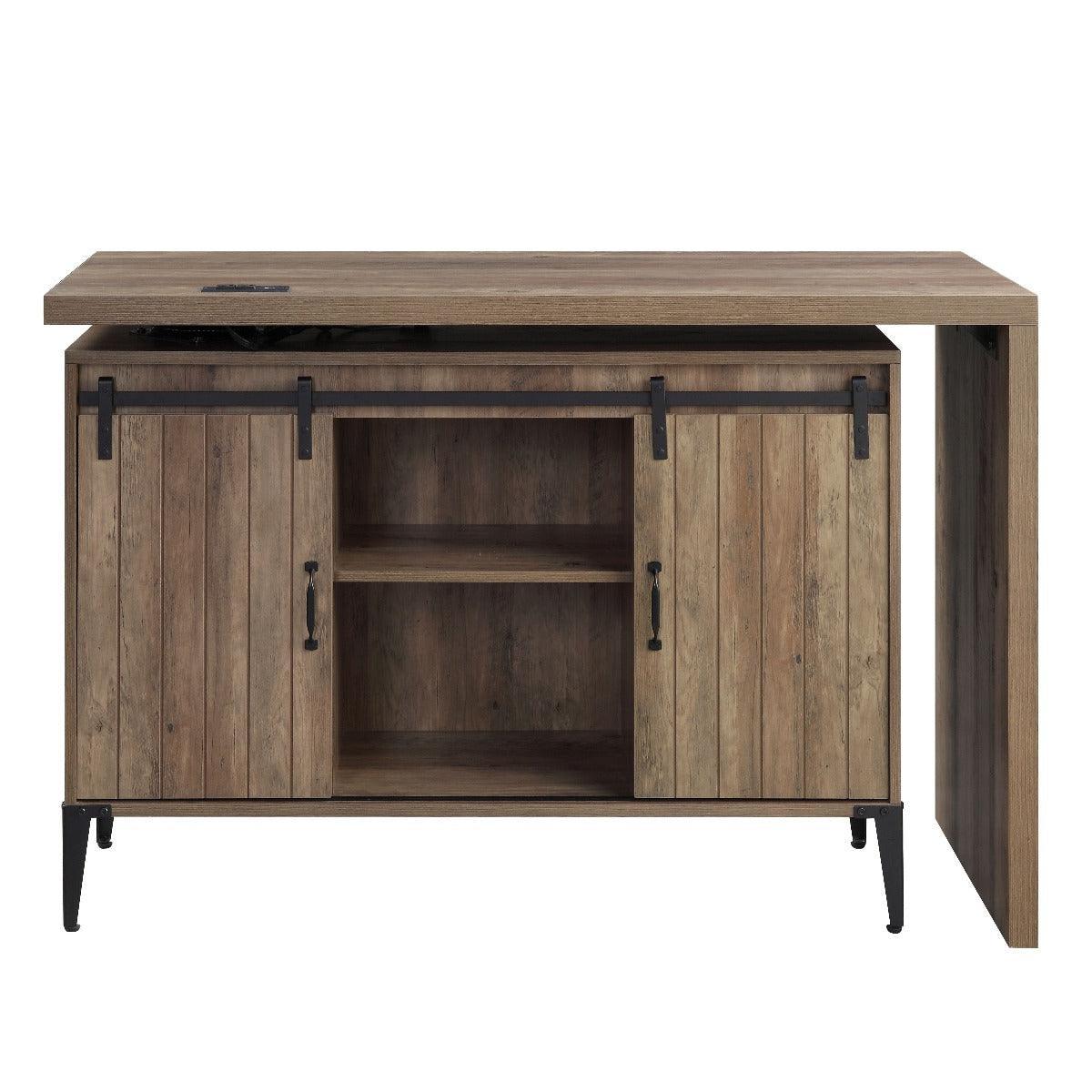 ACME Zakwani Writing Desk w/USB, Rustic Oak & Black Finish