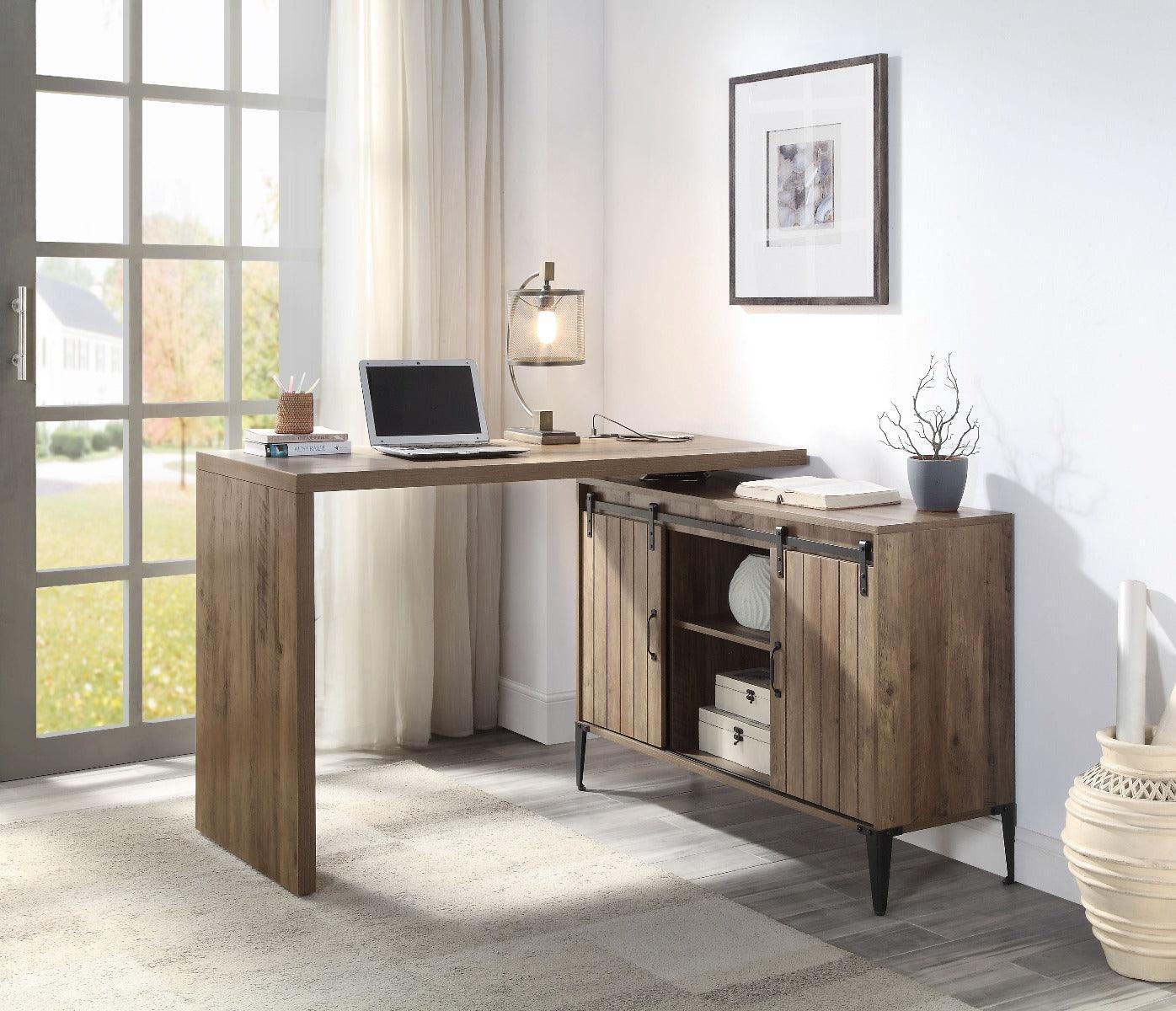 ACME Zakwani Writing Desk w/USB, Rustic Oak & Black Finish