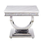 ACME Zander End Table, White Printed Faux Marble & Mirrored Silver Finish