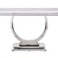 ACME Zander Sofa Table, White Printed Faux Marble & Mirrored Silver Finish