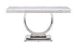 ACME Zander Sofa Table, White Printed Faux Marble & Mirrored Silver Finish